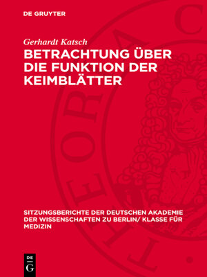 cover image of Betrachtung über die Funktion der Keimblätter